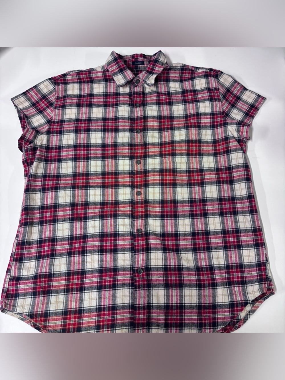 J. Crew Red, Navy & White Plaid Short-Sleeve Button-Down Shirt